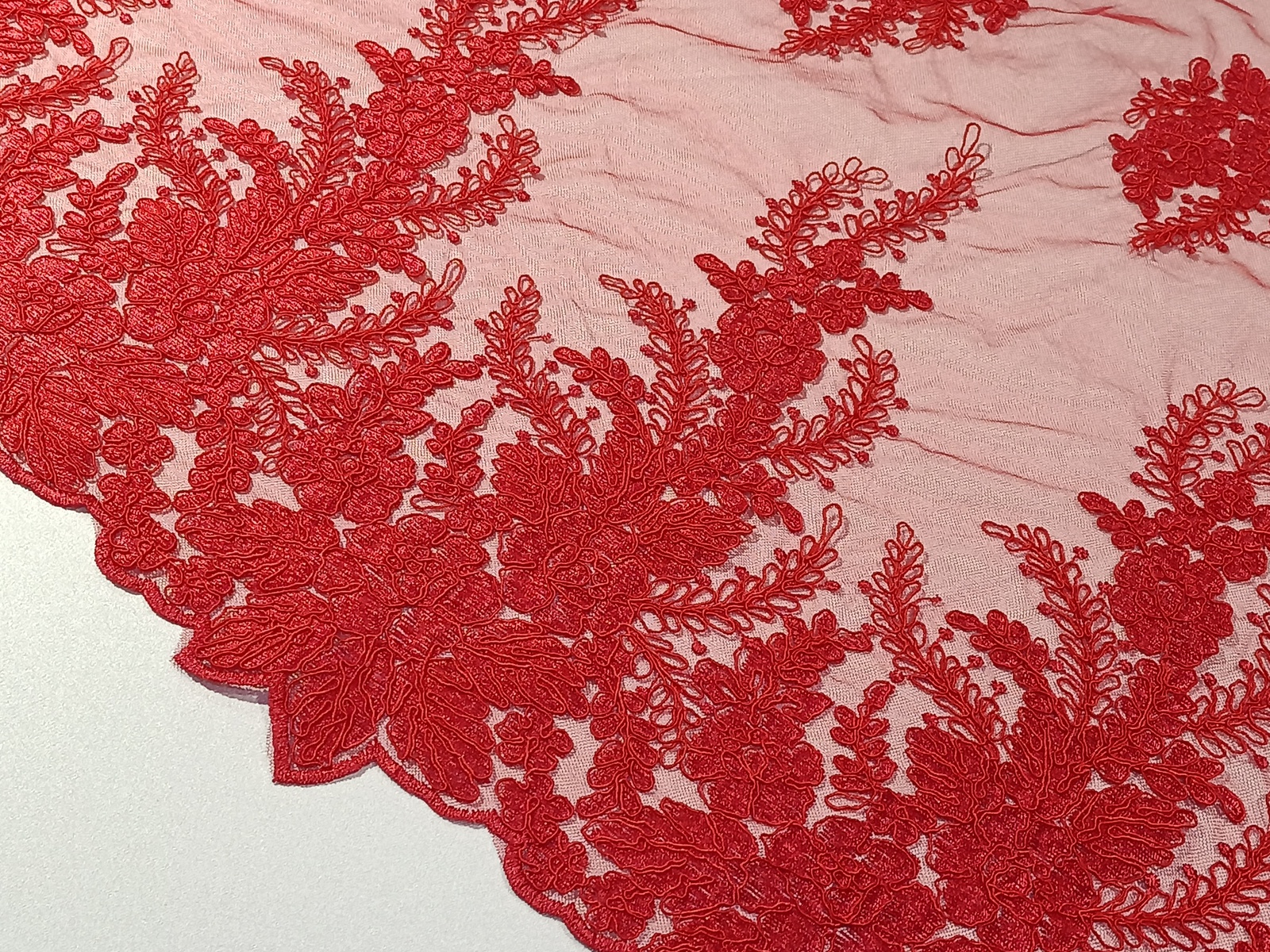Encaje Rebrode Cenefa Floral Rojo