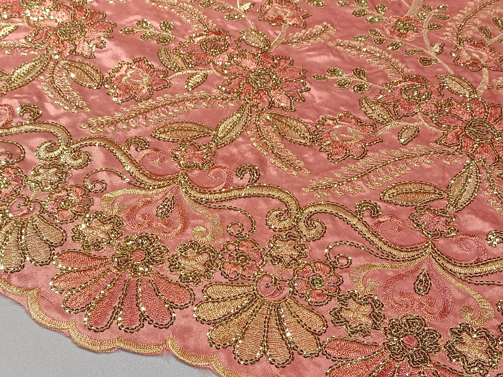 Shantung Bordado Cenefa Flor Jardín Rosa Claro