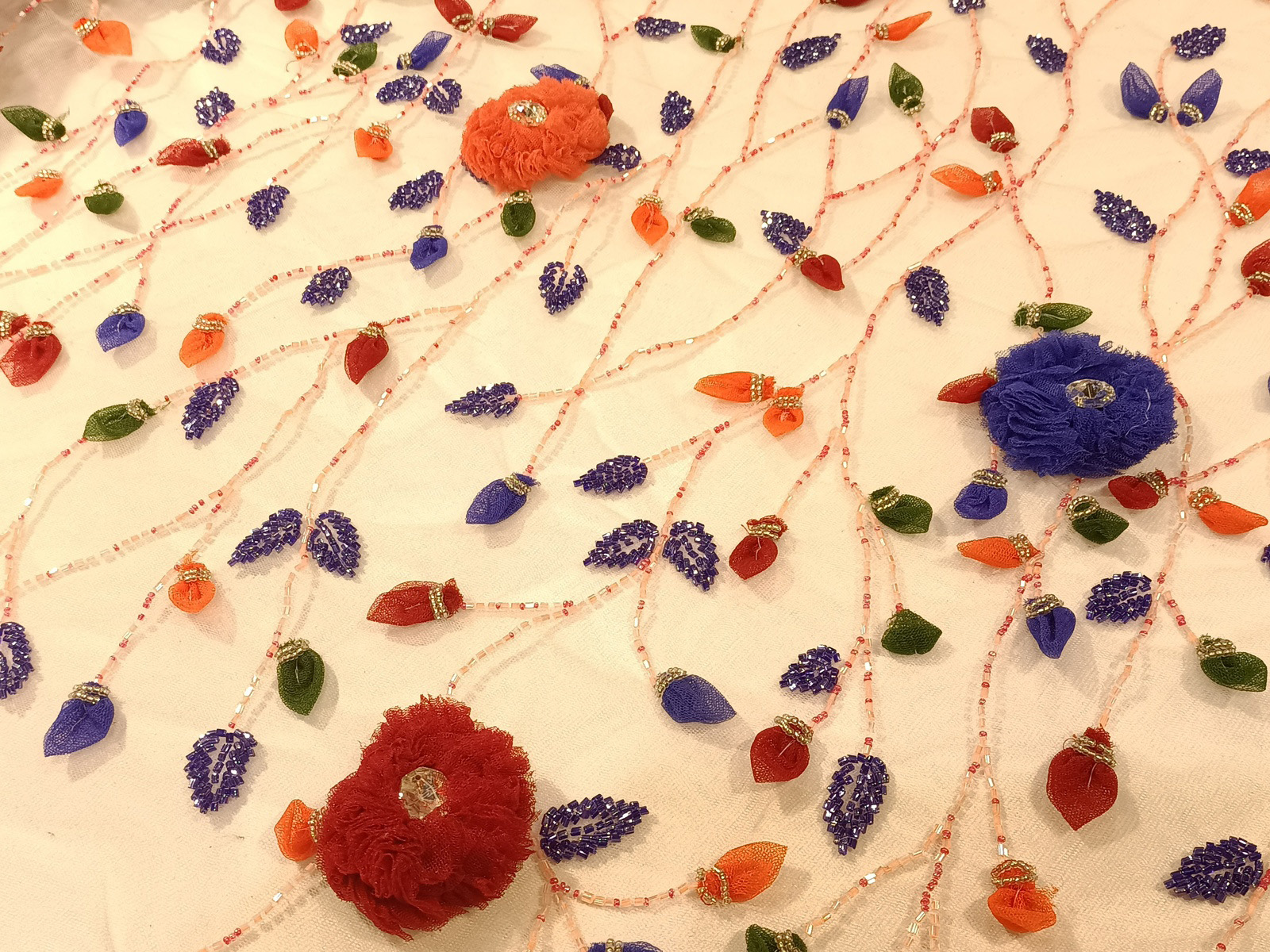 Pedrería Flores Tul Relieve Multicolor