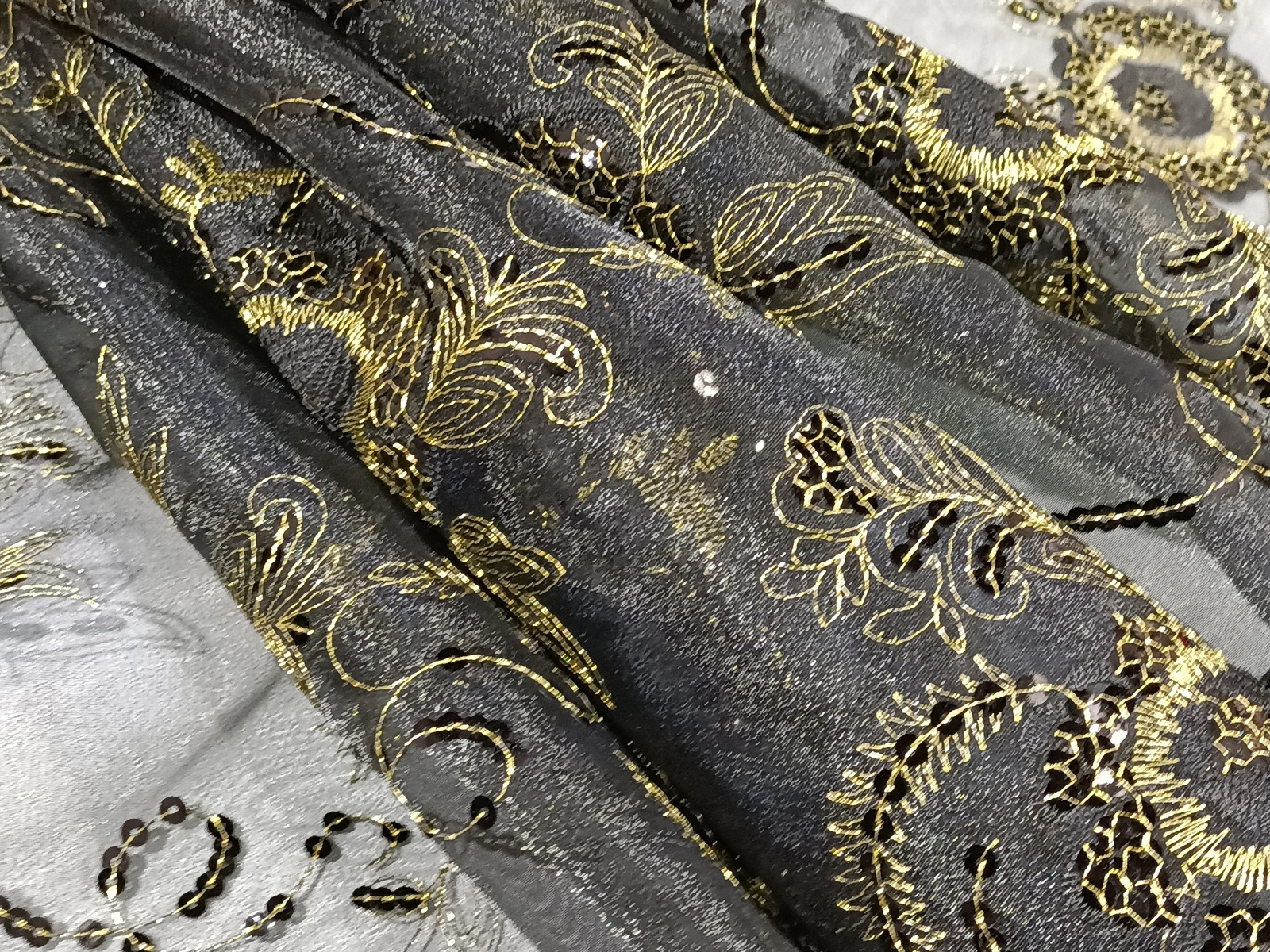 Organza Fantasía Negro Lentejuelas