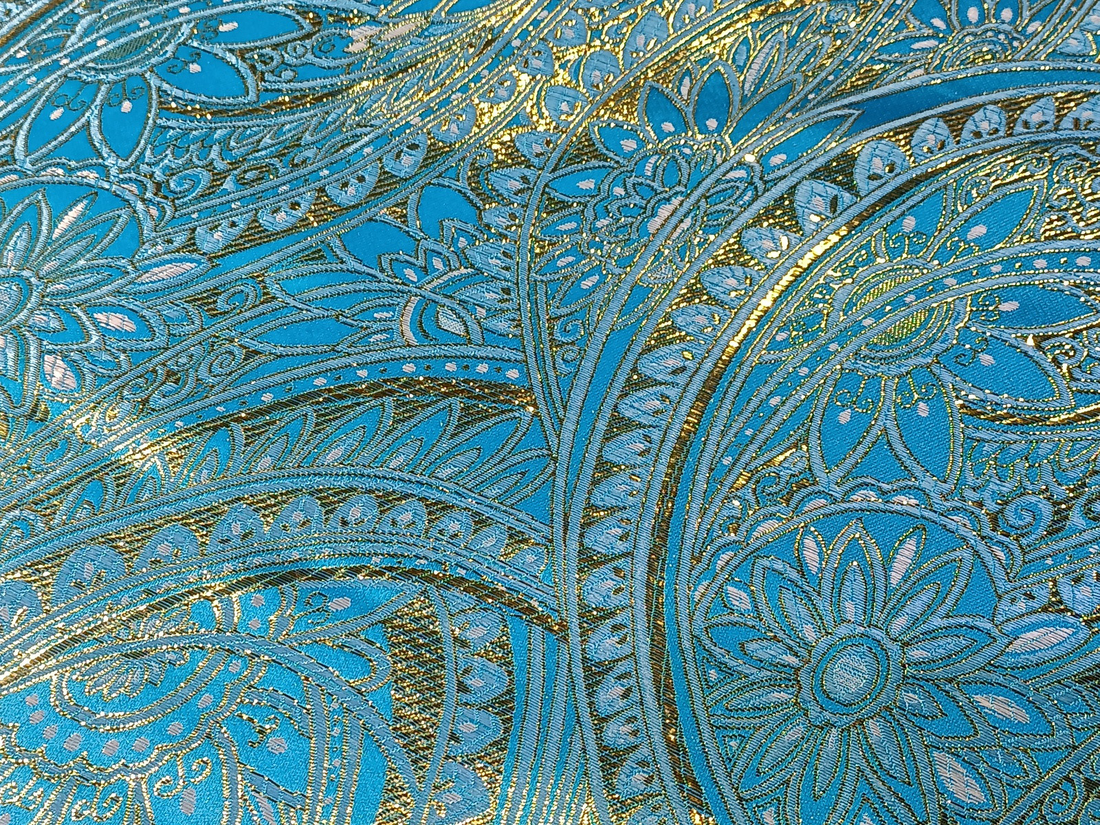 Damasco Fantasía Ovalos Flor Turquesa