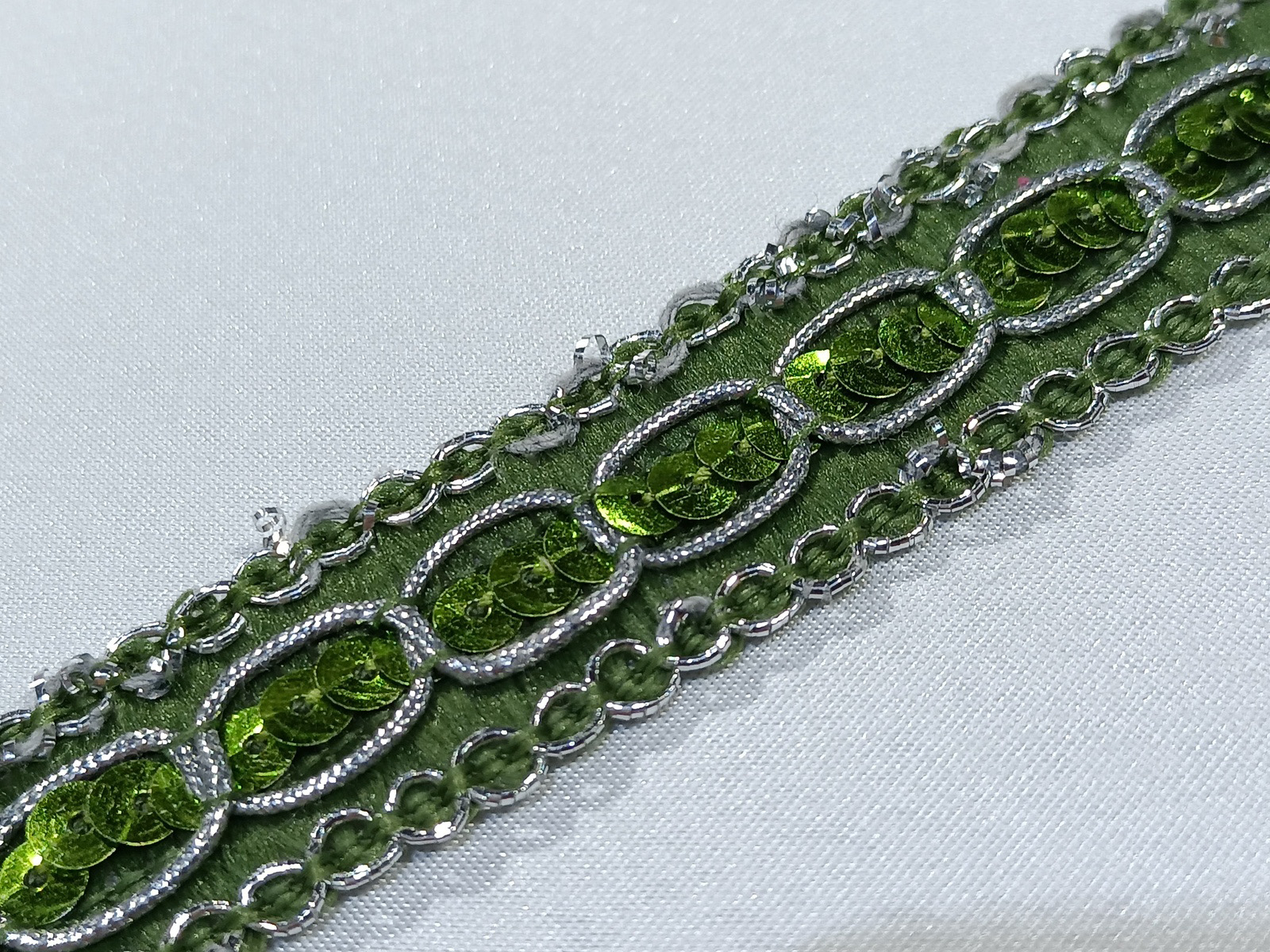 Pasamanería Galón Lentejuela Cadena Verde/Plata