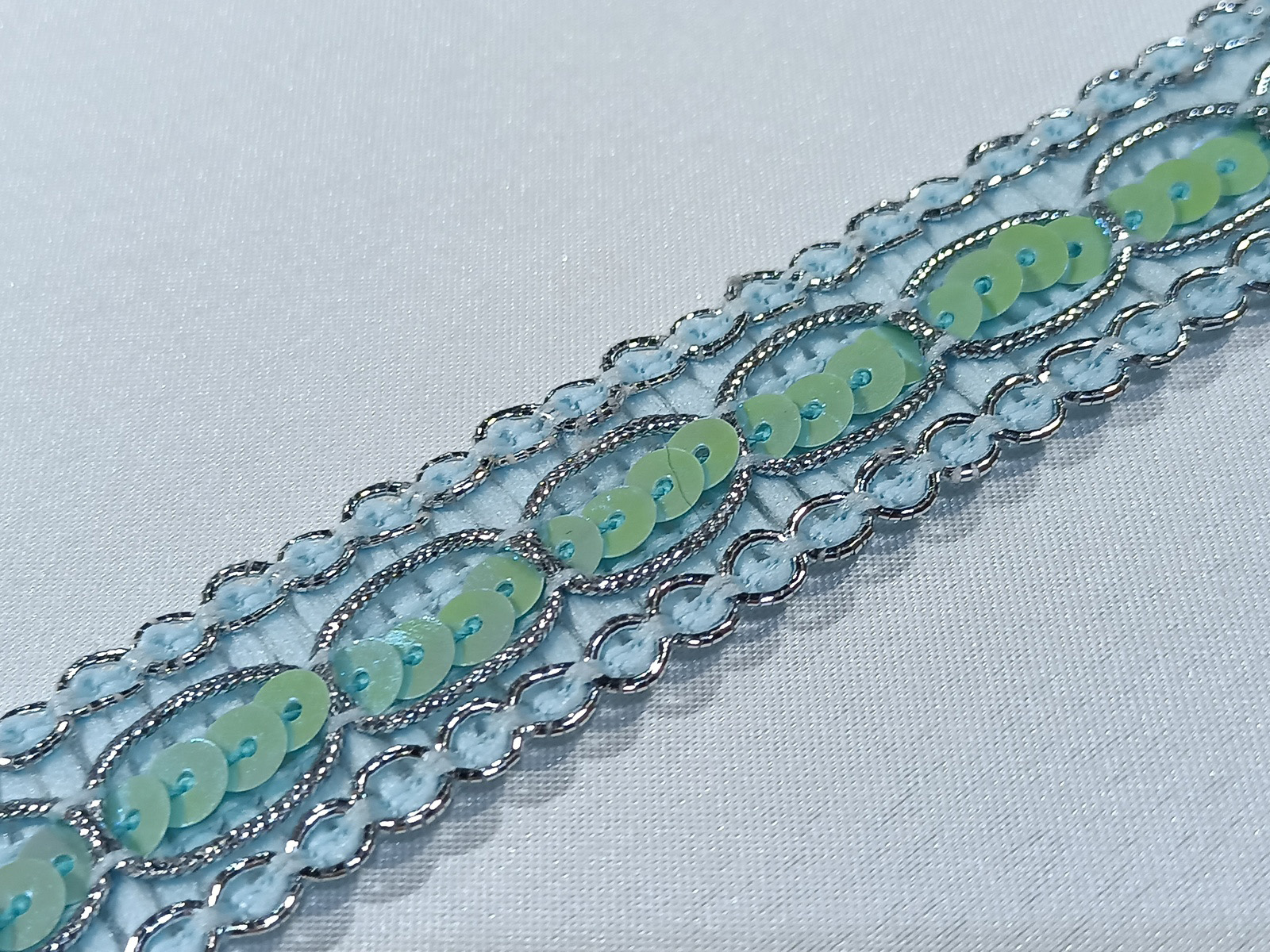 Pasamanería Galón Lentejuela Cadena Azul Celeste/Plata
