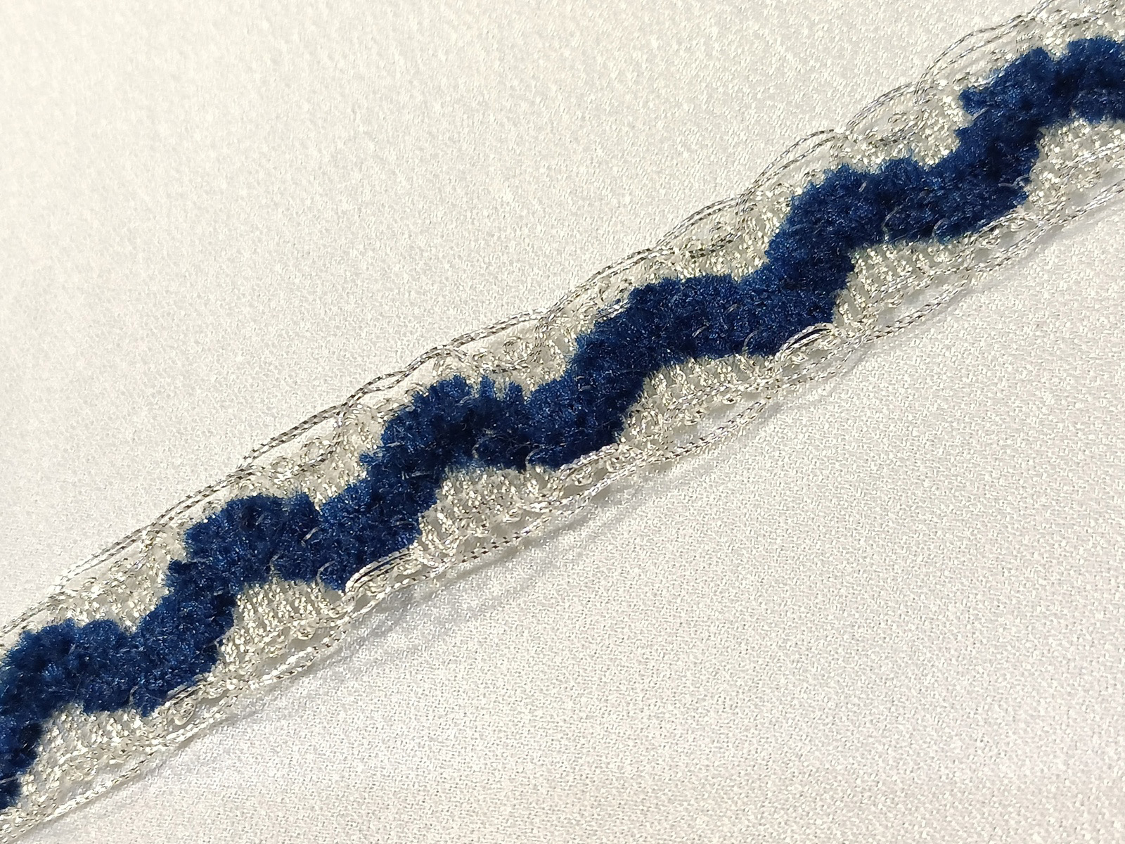 Pasamanería Galón Zig Zag Azul Plata