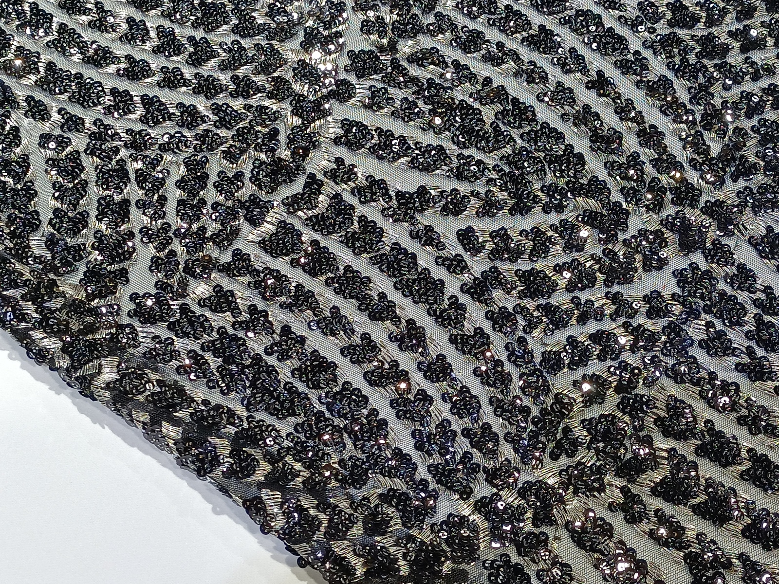 Lentejuela Negro Flor Hilatura Metálica Plata