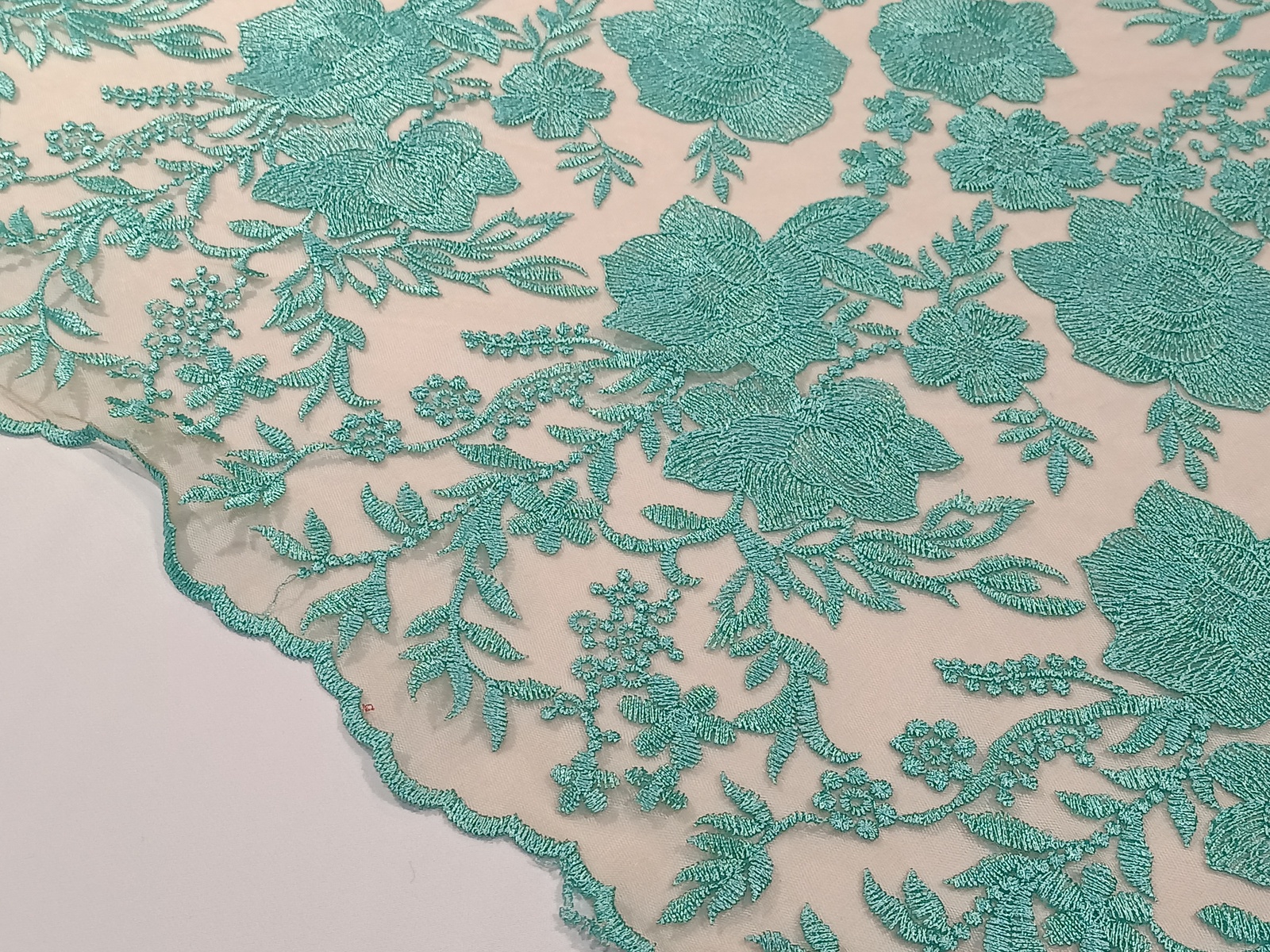 Encaje Flor Turquesa Tul Piel