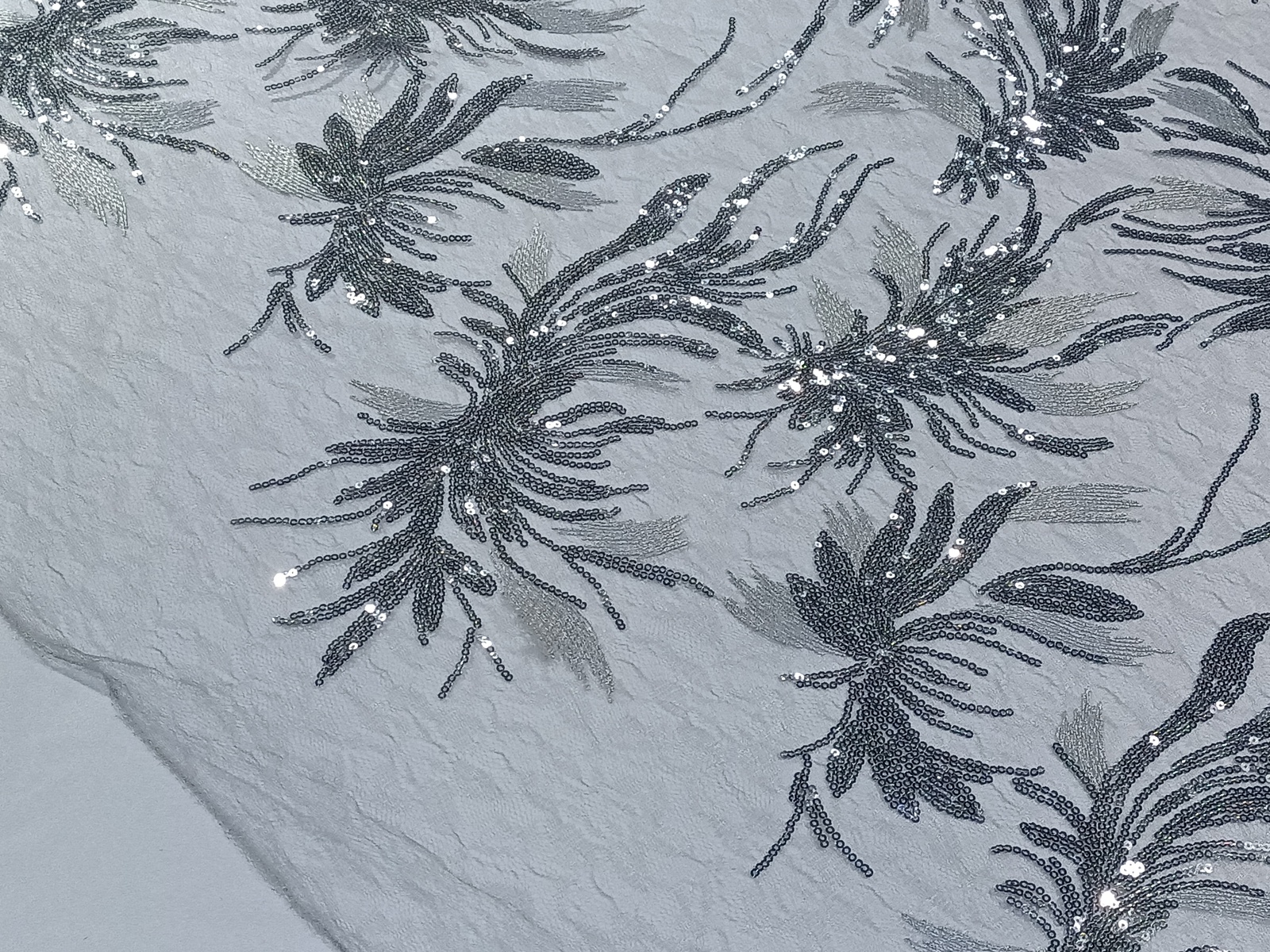 Encaje Flor Lentejuela Plata Brillo