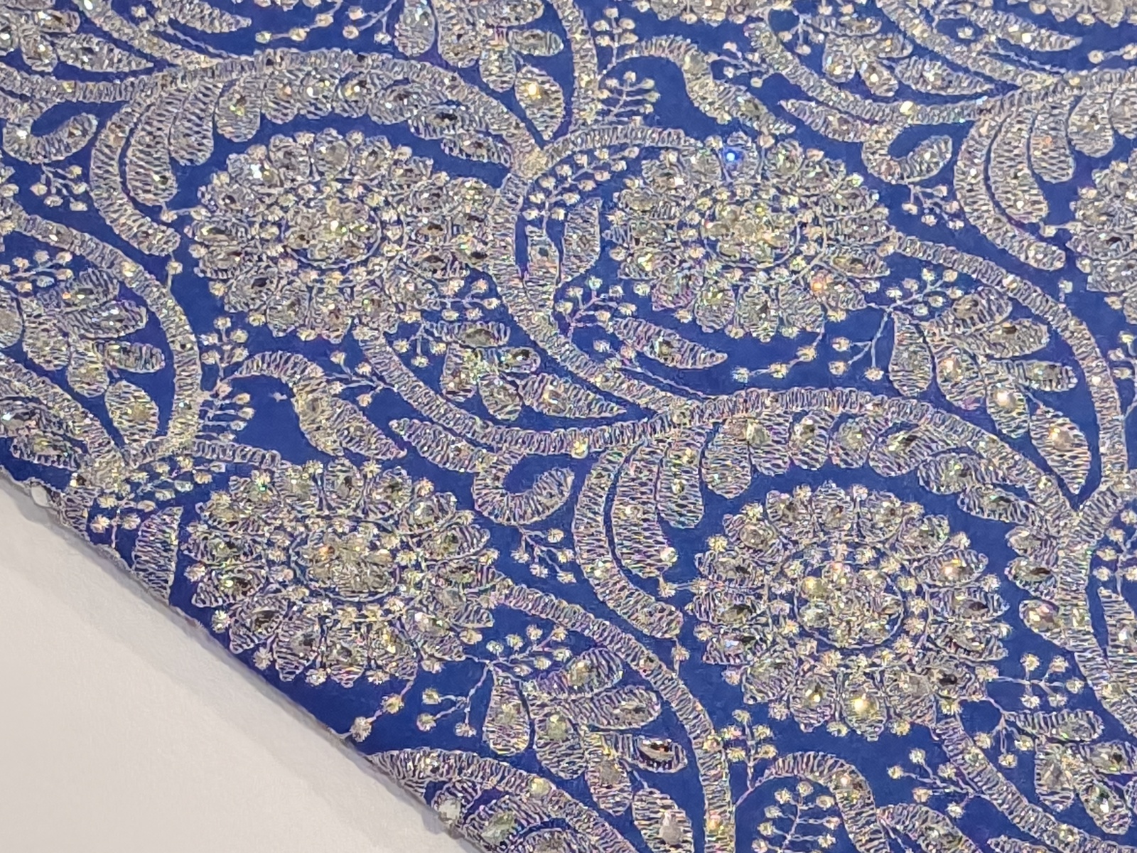 Georgette Bordado Circular Azulón Plata