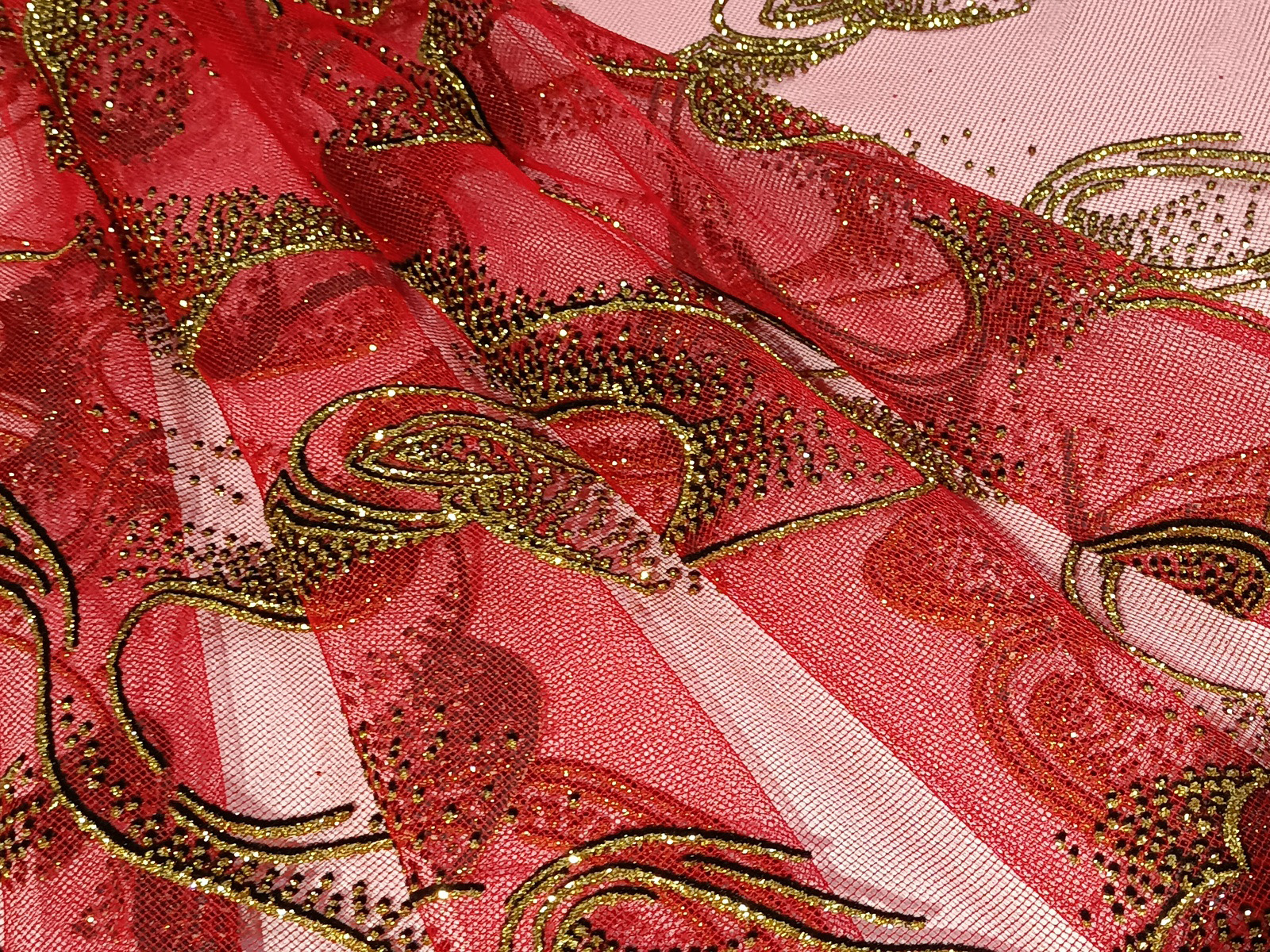 Tull Rojo  Escarcha Circular Oro