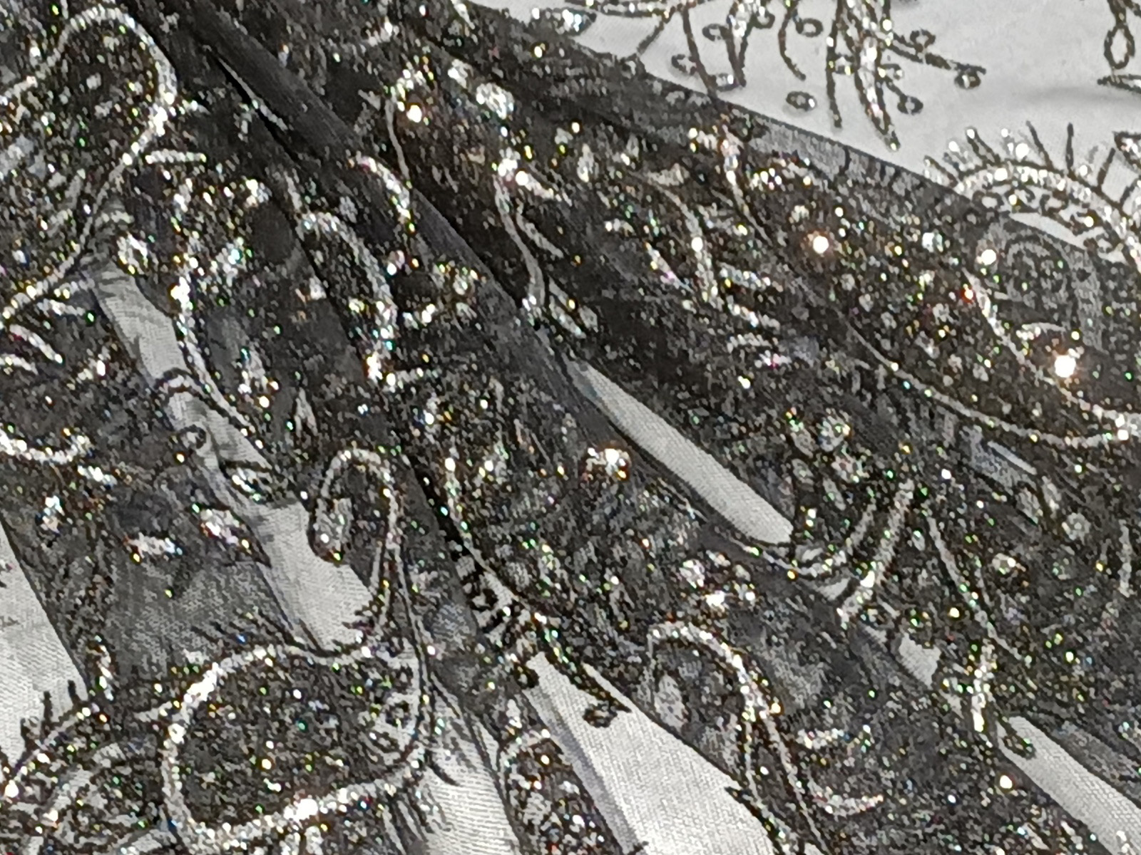 Tejido Tull Negro Escarcha Cachemire Plata